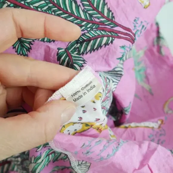 Darlington Isle Large Cayman Brac Dress Pink Babydoll Jungle Print Resort Cotton - Picture 9 of 10